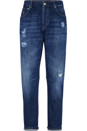 Brunello Cucinelli Jeans, Heren, Blauw, S, Katoen, Distressed Katoenen Broek