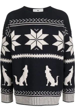 Etro Truien, Heren, Blauw, M, Katoen, Geborduurde katoenen trui