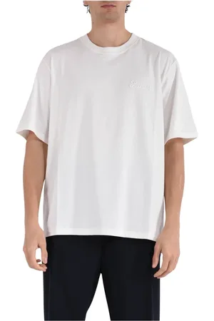 LANEUS Tops, Heren, Wit, M, Katoen, Katoenen ronde hals jersey t-shirt