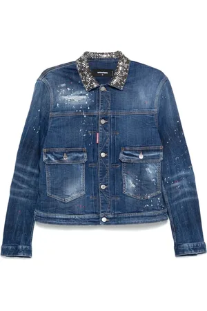 Dsquared2 Jassen, Heren, Blauw, M, Denim, Indigo Blauw Jas met Knopen