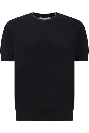 Brunello Cucinelli Tops, Heren, Zwart, M, Katoen, Ribgebreide T-shirt met ronde hals van katoen
