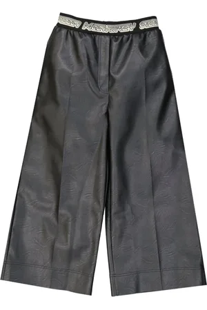 Stella McCartney Broeken, Dames, Zwart, S, Leer, Cropped broek met leereffect