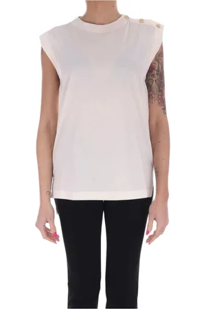 LIVIANA CONTI Tops, Dames, Wit, M, Katoen, Witte mouwloze top met knopen aan de zijkant