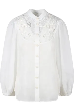 ZIMMERMANN Blouses & Shirts, Dames, Wit, S, Geborduurde Ramie Blouse