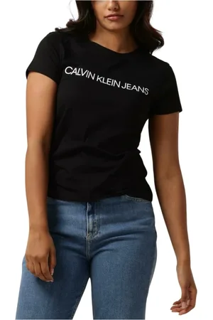 Calvin Klein Tops, Dames, Zwart, XS, Katoen, Core Instit Logo Slim Fit T-shirt