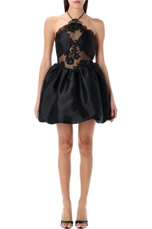 Self-Portrait Kleedjes, Dames, Zwart, L, Polyester, Tafeta Halterneck Mini Jurk