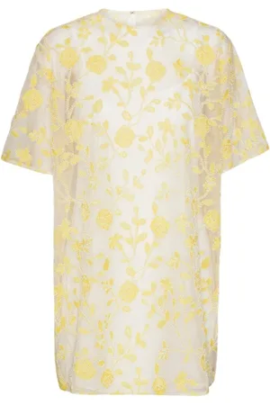 ROTATE Kleedjes, Dames, , L, Polyester, Bloemenkraal Boxy Jurk Geel Print