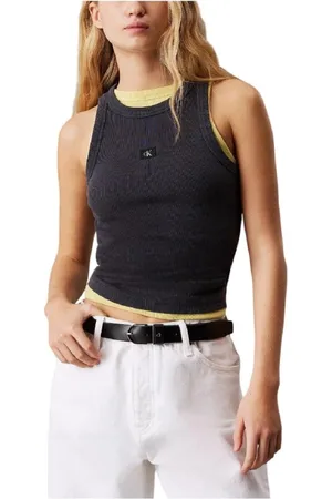 Calvin Klein Tops, Dames, Zwart, L, Rib Tank Top Gewassen Label