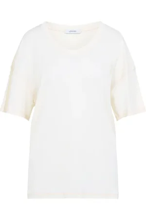 LEMAIRE Tops, Dames, Wit, M, Katoen, Geribbelde Katoenen T-Shirt