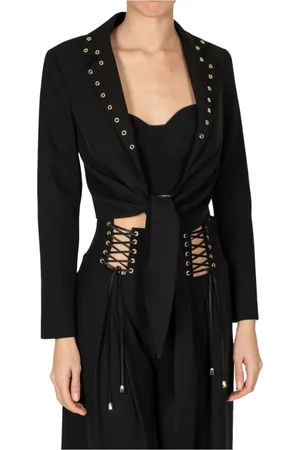 BABYLON Jassen, Dames, Zwart, M, Polyester, Zwarte jas met lange mouwen en knoop aan de voorkant