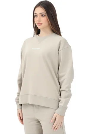 Dsquared2 Sweatshirts & Hoodies, Dames, Grijs, XS, Katoen, Beige Crewneck Sweatshirt met Wit Logo