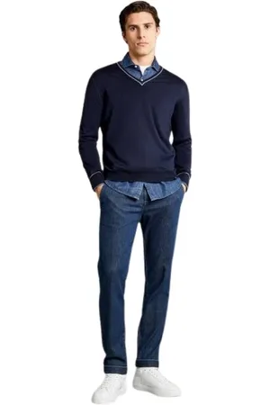 FAY Truien, Heren, Blauw, S, Wol, V-hals Truien