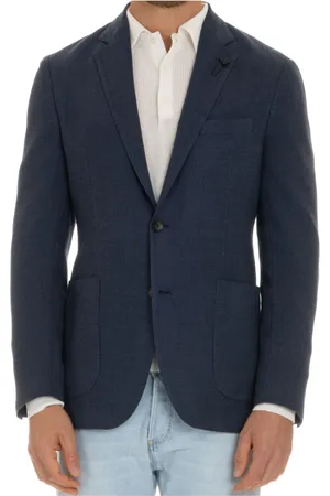 LARDINI Jassen, Heren, Blauw, L, Leer, Blauw Getailleerd Jasje