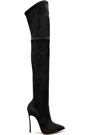 Casadei Schoenen, Dames, Zwart, 36 EU, Leer, Verfijnde Zwarte Overknee Laars