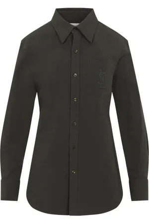 Saint Laurent Blouses & Shirts, Dames, Groen, S, Linnen, Groene Linnen Overhemd Stijlvol Ontwerp