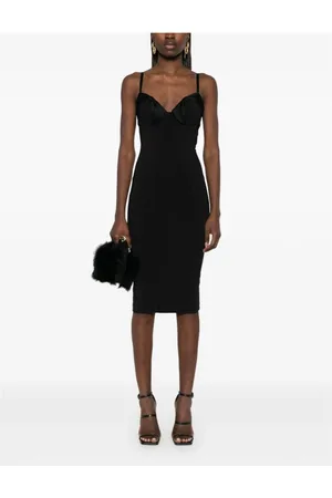 Elisabetta Franchi Kleedjes, Dames, Zwart, S, Satijn, Zwarte midi-jurk voor dames