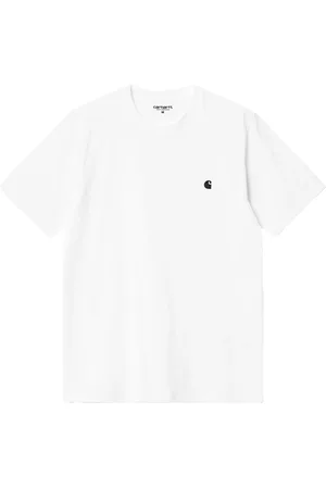 Carhartt Tops, Heren, Wit, M, Katoen, Wit katoenen T-shirt met logo borduursel