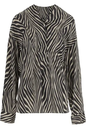 By Malene Birger Blouses & Shirts, Dames, Veelkleurig, XS, Zebraprint Zijdeblend V-Hals Blouse
