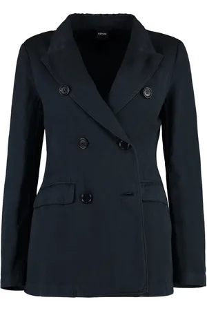 Aspesi Jassen, Dames, Blauw, M, Katoen, Linnen Katoenen Blazer Revers Zakken