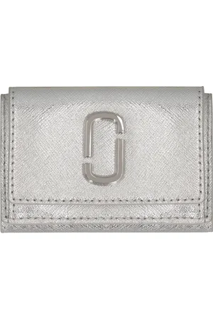 Marc Jacobs Accessoires, Dames, Grijs, ONE Size, Leer, Metallic Leather Snap Wallet