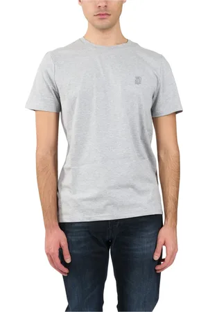 Dondup Tops, Heren, Grijs, S, Katoen, Jersey T-shirt met Geborduurd Borstlogo