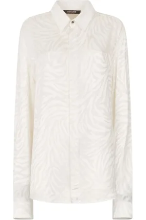 Roberto Cavalli Overhemden, Heren, Wit, L, Shirt met tijgerprint en lange mouwen
