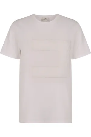 Elisabetta Franchi Tops, Dames, Wit, S, Geribbelde T-shirt met ronde hals en kanten inzetstukken