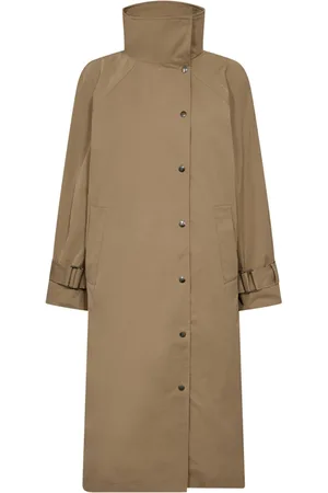 Co`Couture Mantels, Dames, Bruin, S, Katoen, Oversized kaki jas met hoge kraag en zijzakken