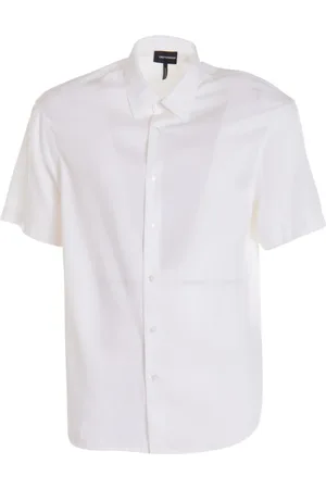 Emporio Armani Overhemden, Heren, Wit, L, Short Sleeve Lyocell Shirt