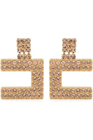 Elisabetta Franchi Accessoires, Dames, Geel, ONE Size, Rhinestone Logo Hanger Oorbellen