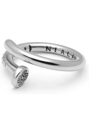 Nialaya Accessoires, Heren, Grijs, 58 MM, Dorje Gegraveerde Nagelring