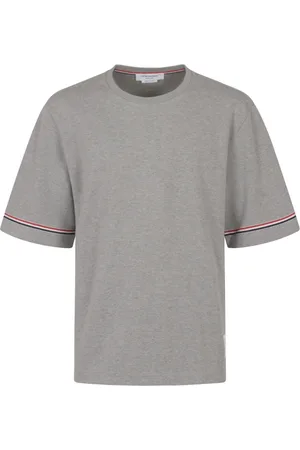 Thom Browne Tops, Heren, Grijs, M, Katoen, Rugby T-shirt met korte mouwen en streep
