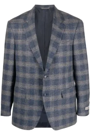 CANALI Jassen, Heren, Blauw, L, Blazer met Ruitpatroon en Enkele Rij Knopen