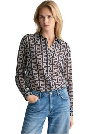 GANT Blouses & Shirts, Dames, Blauw, S, Katoen, Bedrukt overhemd