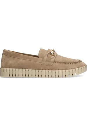 Manfield Schoenen, Dames, , 41 EU, Suède, Fluwelen Loafers met Gouden Detail