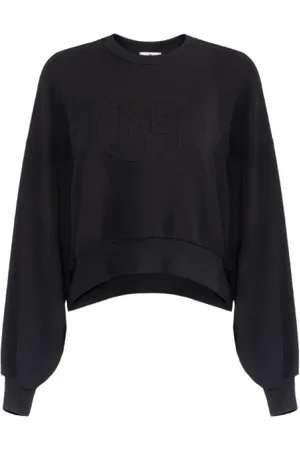 Elisabetta Franchi Sweatshirts & Hoodies, Dames, Zwart, L, Katoen, Oversized Logo Sweatshirt
