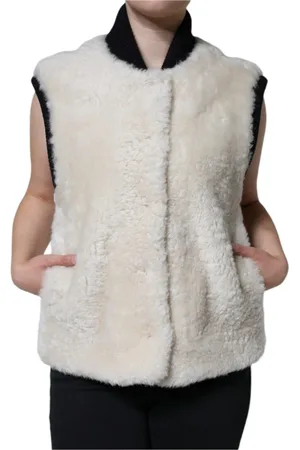 Burberry Jassen, Dames, Wit, M, Shearling Vest Jacket