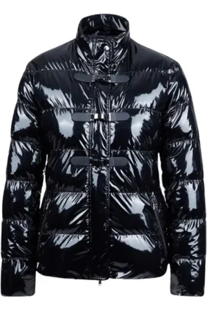 Emporio Armani Jassen, Dames, Zwart, S, Polyester, Glanzende Gewatteerde Puffer Jas