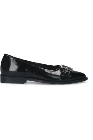 Manfield Schoenen, Dames, Zwart, 37 EU, Zwarte lakleren loafer met gesp