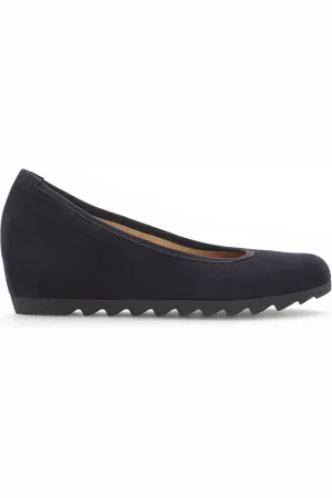 Gabor Schoenen, Dames, Blauw, 38 1/2 EU, Leer, Navy Velvet Wedge Ballerina Schoenen