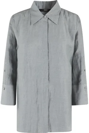 SEVENTY BY SERGIO TEGON Blouses & Shirts, Dames, Groen, XS, Linnen, Groen Linnen Overhemd Crinkle Stijl