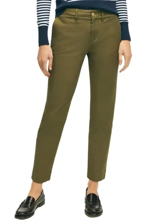 Brooks Brothers Broeken, Dames, Groen, XL, Katoen, Garment Washed Stretch Katoenen Chino`s