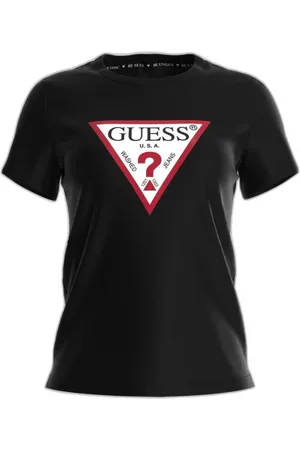 Guess Tops, Dames, Zwart, M, Katoen, Getailleerd katoenen T-shirt