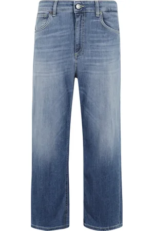 Dondup Jeans, Dames, Blauw, W27, Denim, Blauwe Stretch Denim Cropped Wijde Spijkerbroek