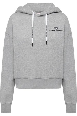 Chiara Ferragni Sweatshirts & Hoodies, Dames, Grijs, S, Katoen, Hooded katoenen sweatshirt met logo