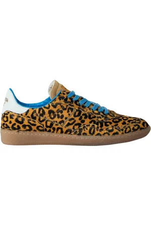 Hidnander Schoenen, Dames, Bruin, 39 EU, Leer, Leopard Print Low-Top Sneakers