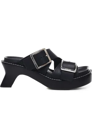 Loewe Schoenen, Dames, Zwart, 38 EU, Leer, Zwarte leren sandalen met vierkante neus