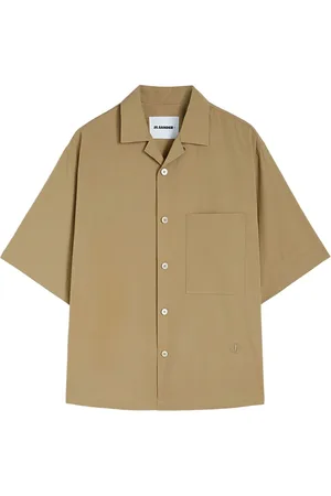 Jil Sander Overhemden, Heren, Bruin, M, Katoen, Bruine korte mouwen katoenen overhemd