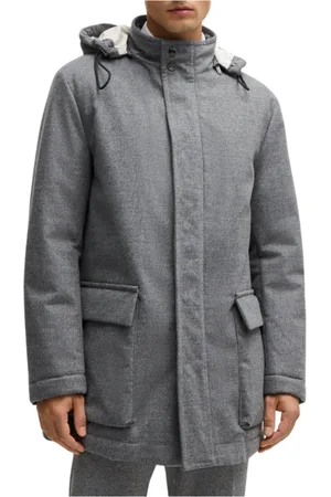 HUGO BOSS Jassen, Heren, Grijs, XL, Wol, Hooded Jacket