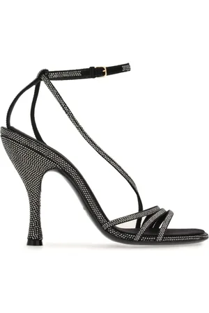 Salvatore Ferragamo Schoenen, Dames, Zwart, 38 1/2 EU, Leer, Zwarte Sandalen met Kristallen